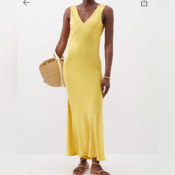 ASCENO 100% Silk Yellow MIDI Dress - Picture 4 of 4
